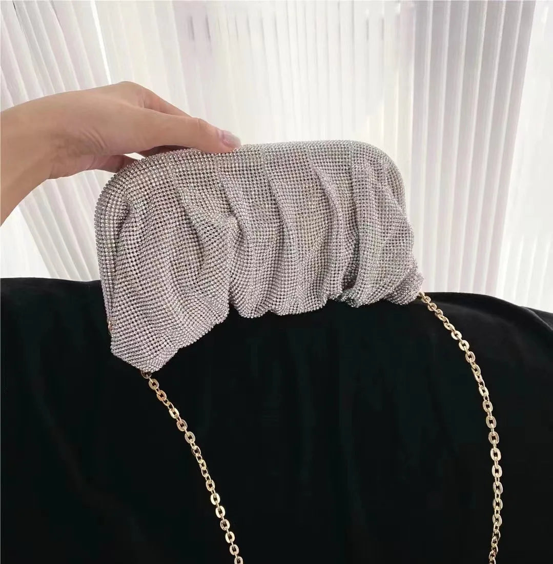 Handmade Strass Evening Clutch Bags com Punho Brilhante, Novas Dobras Bolsas, Handmade Bolsas, Designer De Luxo, Festa De Casamento, Alta Qualidade - CRAVO ROSE