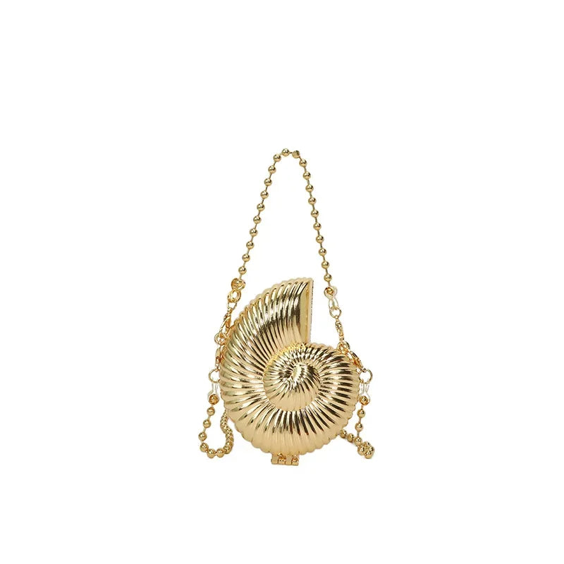 Simple Conch Dinner Bag Women's Shoulder Messenger Crossbody Bag Fun Personality Metal Chain Clutch Acrylic Shell Phone Bags Hot