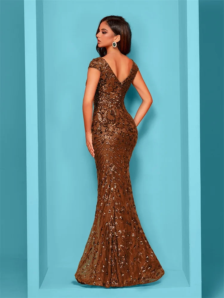 Lucyinlove Elegant Cap sleeve Evening Dresses Women Luxury Embroidery Mermaid Formal Sequins Wedding Party Cocktail Gowns