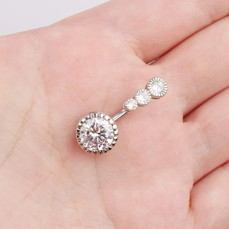 Zircon Crystal Belly Button Rings for Women Nombril Ombligo Navel Ring Surgical Steel Barbell Heart Round Body Piercing Jewelry - CRAVO ROSE