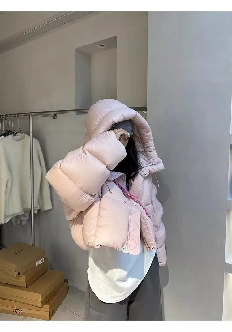 Sli ort Cotton Jaet Women's Winter Faion Bread Design Hooded American Sle Cact Size Ladies' Korean Version Coat