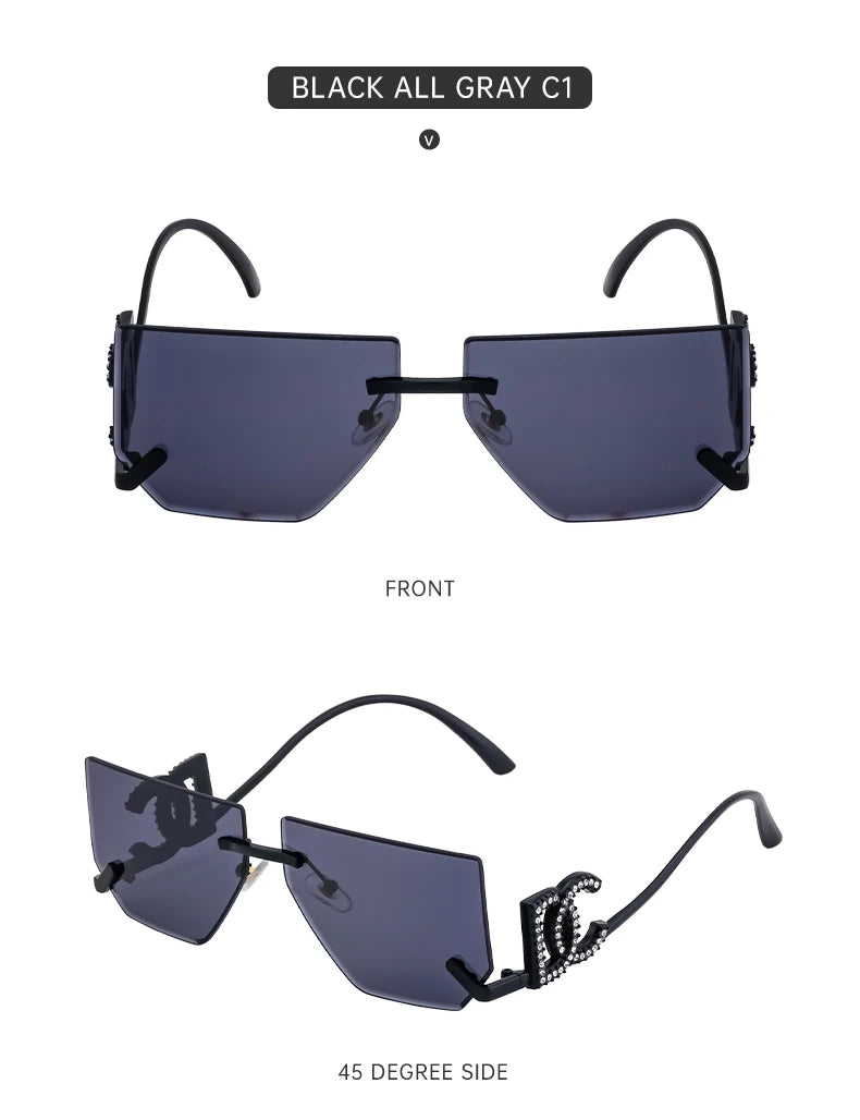 Óculos de sol quadrados sem aro punk femininos, armação de metal, design de marca de luxo, óculos retrô para mulheres, proteção UV400, 2025