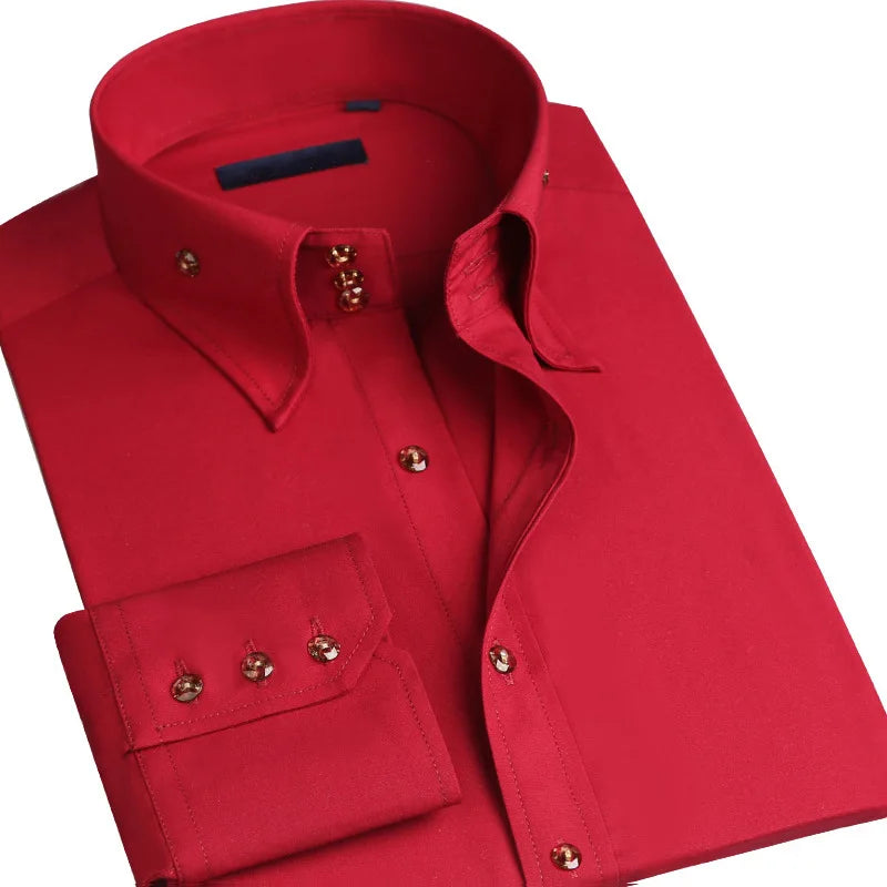Men's Stretchy Long Sleeve Shirt Crystal Buttons Business Casual Slim Fit Dress Shirts for Men Trendy Traf Homme TS-928