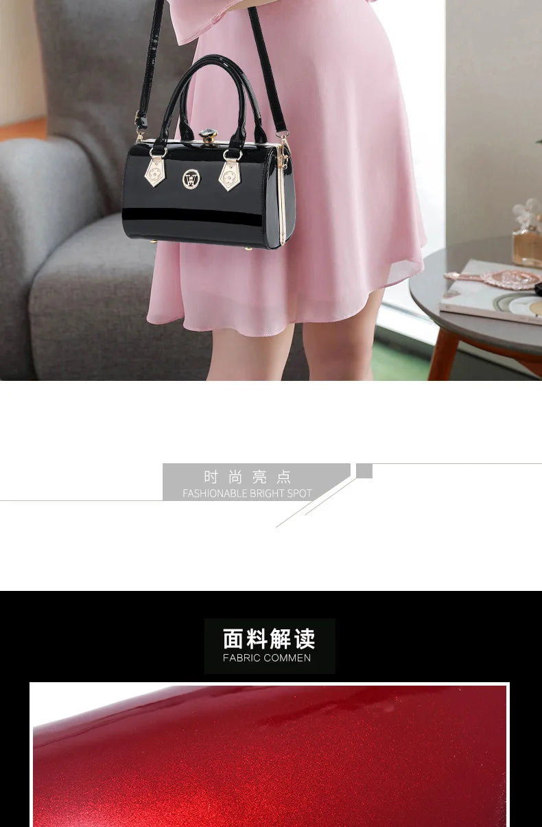 Bolsas femininas de couro envernizado de luxo, bolsas femininas europeias de diamante, bolsa de ombro brilhante, bolsa de festa de casamento de marca famosa
