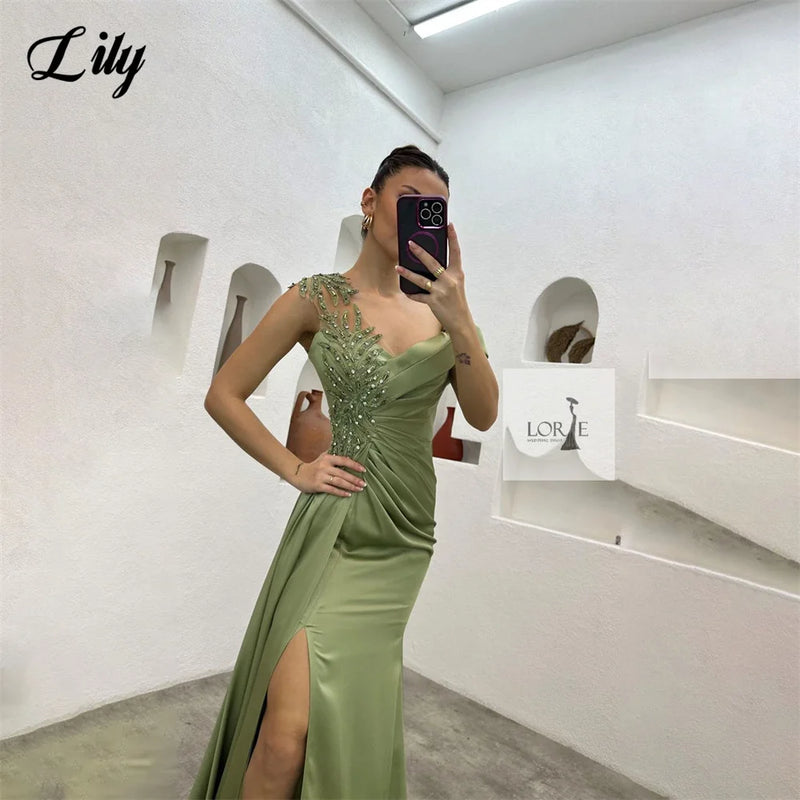 Lily Side Split Elegant Sexy Wedding Party Dress Stain Beading Celebrity Dresses Trumpet Special Occasion Dresses robes du soir - CRAVO ROSE