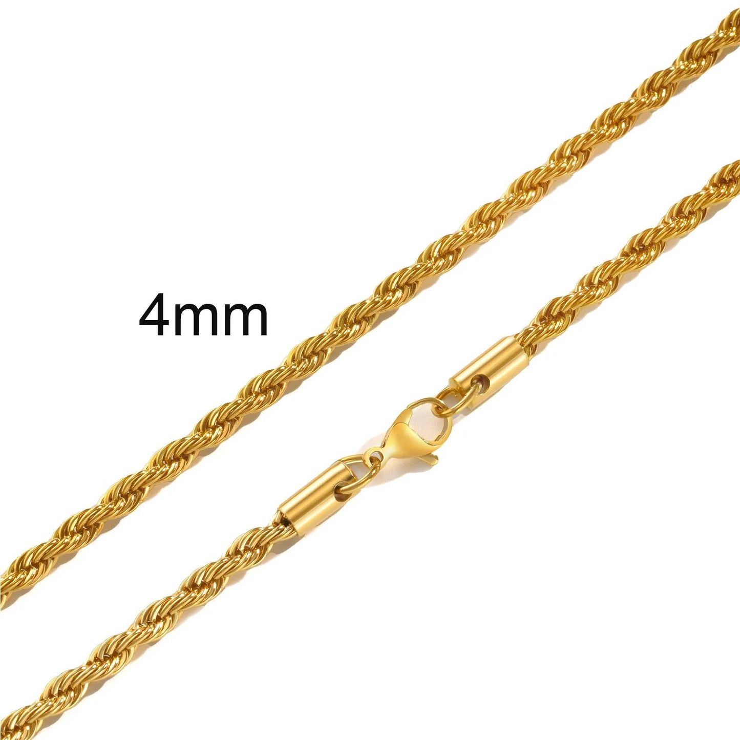 Colar de corrente de corda torcida 18k real banhado a ouro de aço inoxidável, joias à prova d'água de 2/3/4/5mm - CRAVO ROSE