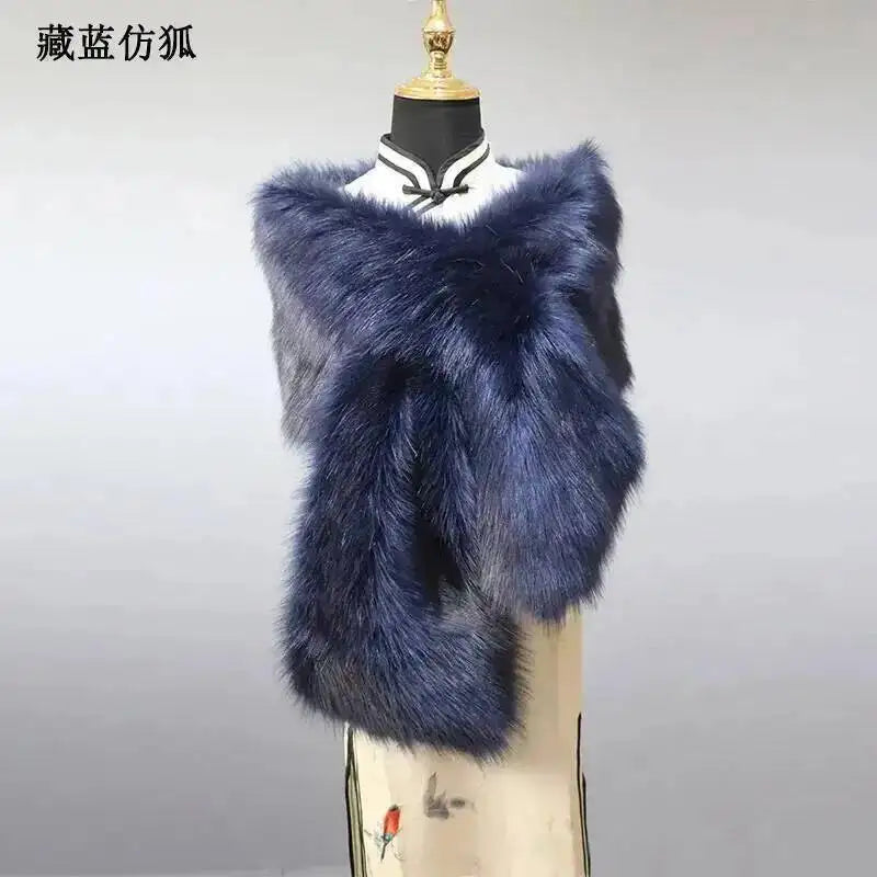 32 Colors 165*30cm Women Luxury Warm Faux Fox Fur Shawl Winter Ladies Plush Scarf Wraps Cloak Coat Wedding Long Cape Scarves