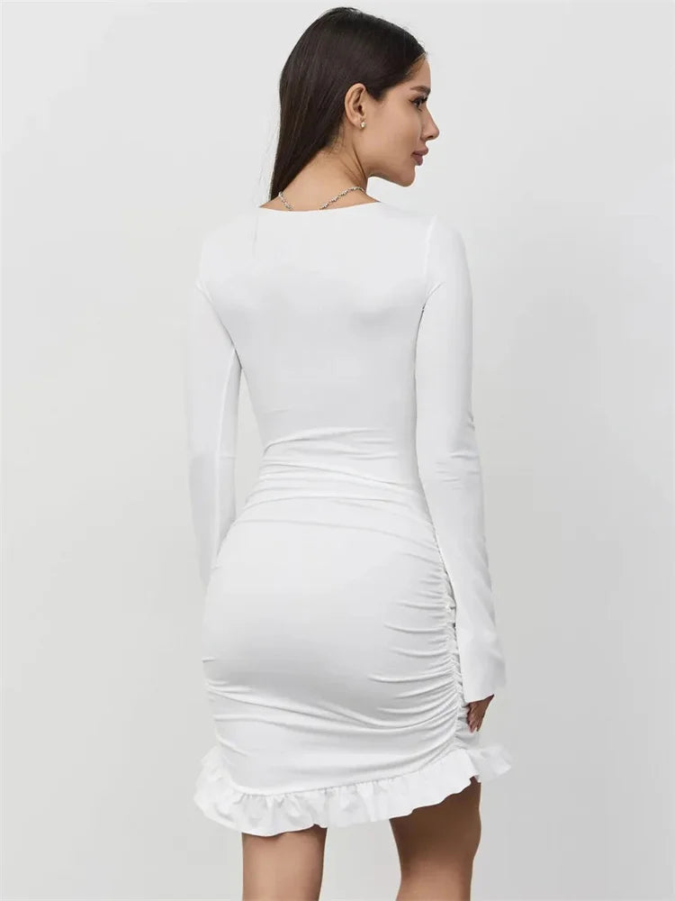 Tossy Ruffled Twist Skinny MIni Dress Women's Long Sleeve Patchwork High Waist Sexy Fashion Party Dress Female Y2k Bodycon Dress