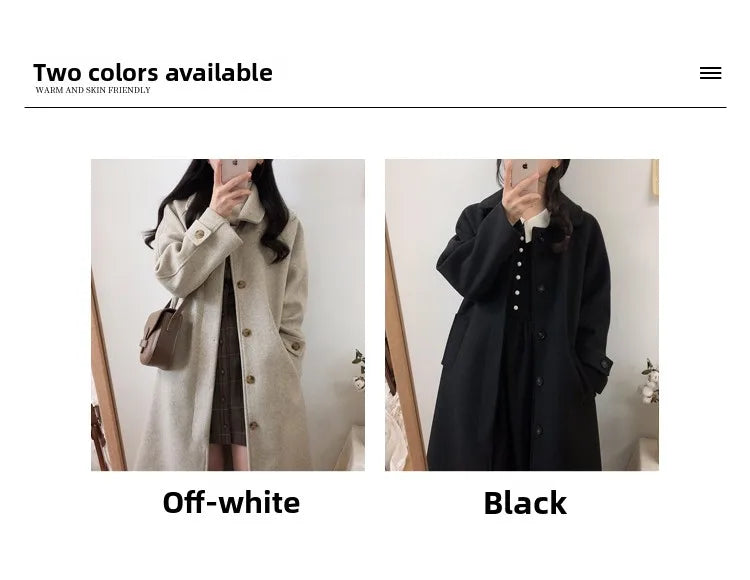 Autumn Winter Korean Style Loose Woolen Coat 2025 Slimming Knee-Length Tweed Women's Mid-Length Elegant Outerwear