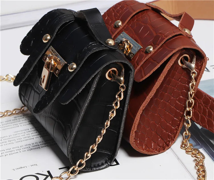 Korean version concave ins crocodile pattern mini small fanny pack removable belt chain diagonal span women's bag