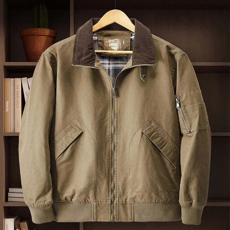 LIBIELIY   TRAF 2025 Spring And Autumn Men's Wash Jacket Comfortable Multi-Pocket Cotton Stand Collar Cargo Jacket Men's