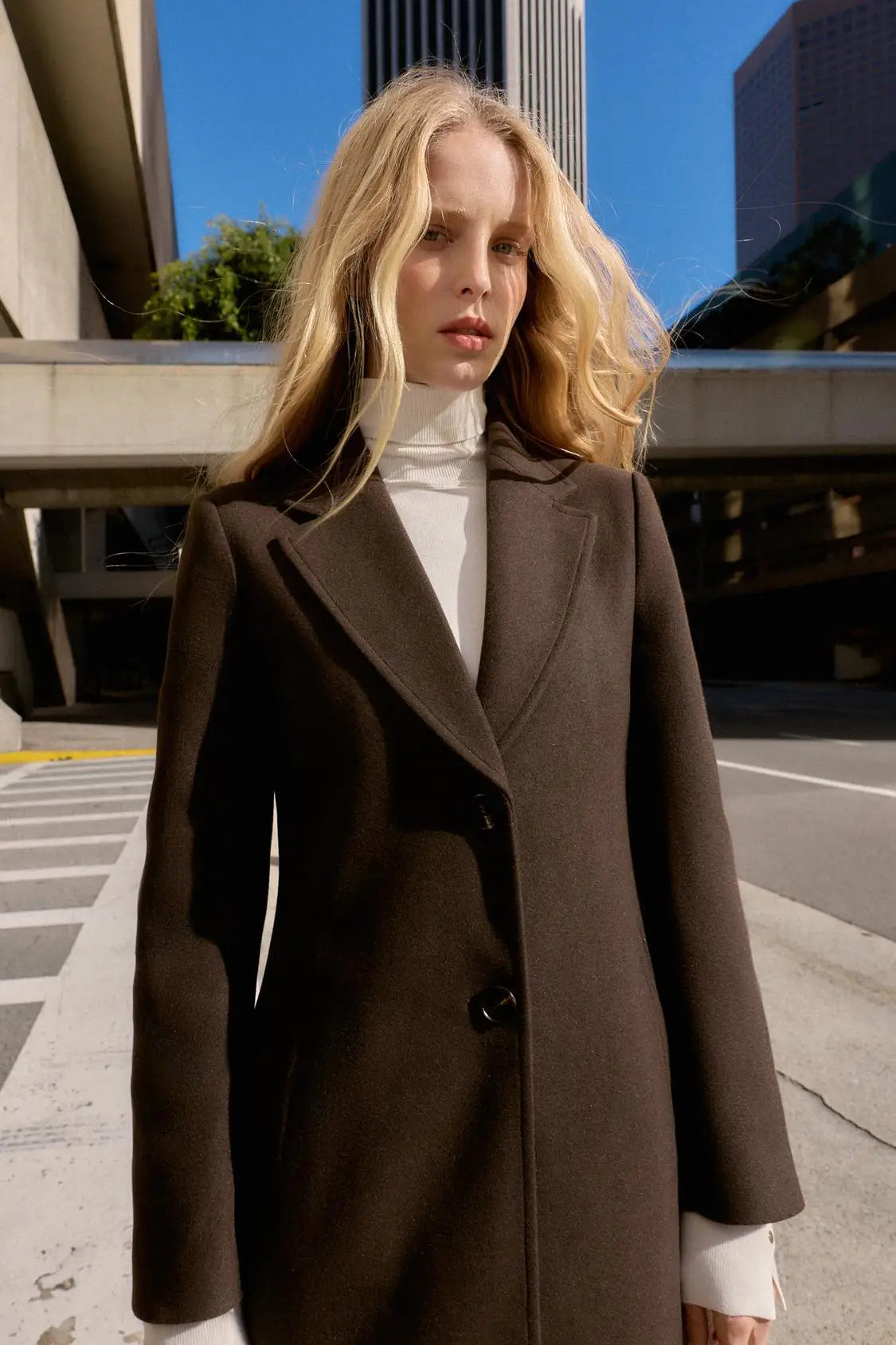 Winter New Women's Casual Long Sleeve Notch Collar Soft Shoulder Padded Coat Outerwear Polyester Fiber Straight Tube Type