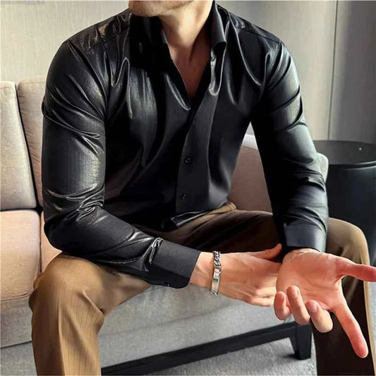 2026 Spring Fashion Big Collar Design Long Sleeved Shirt High Quality Men's Business Slim Fit Social Tuxedo Cotton Shirts