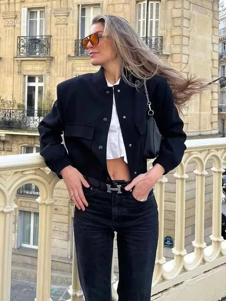 MUJER 2025 Woman Bomber Jacket White Autumn Winter Button Cropped Jackets for Women Fashion Long Sleeve Women Coats Outerwears