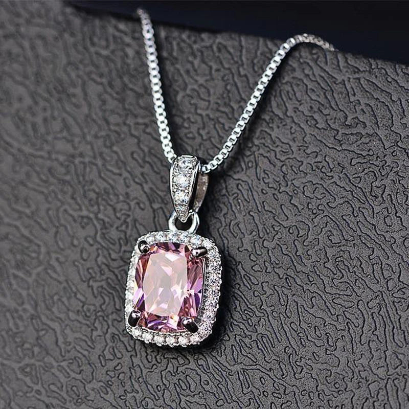Huitan Gorgeous White/Green/Purple/Pink Cubic Zirconia Women Necklace Simple and Elegant Design Female Wedding Trendy Jewelry