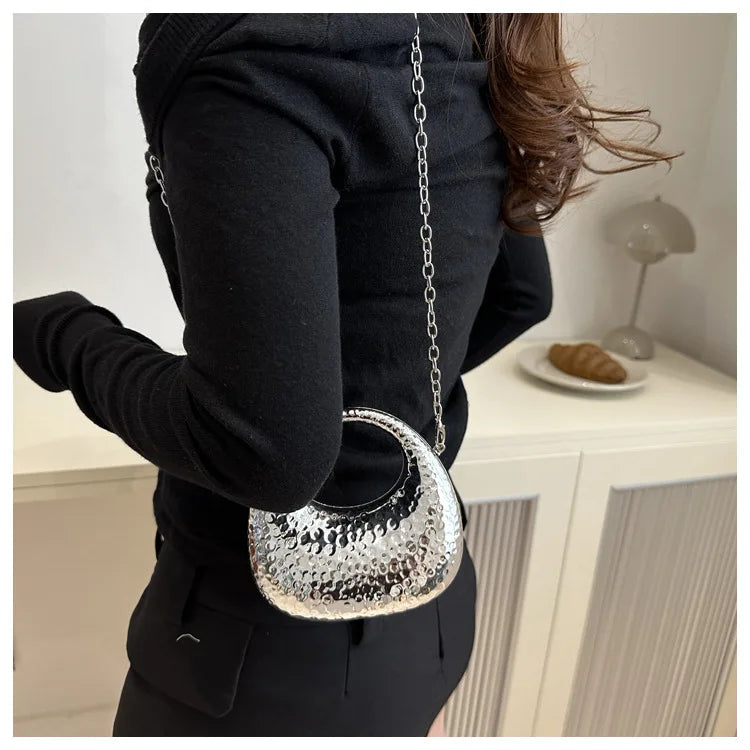 New Gold Silver Fashion Acrylic Moon Women's Handbags Luxury Ladies Clutch Bags Dinner Bag with chain 2024