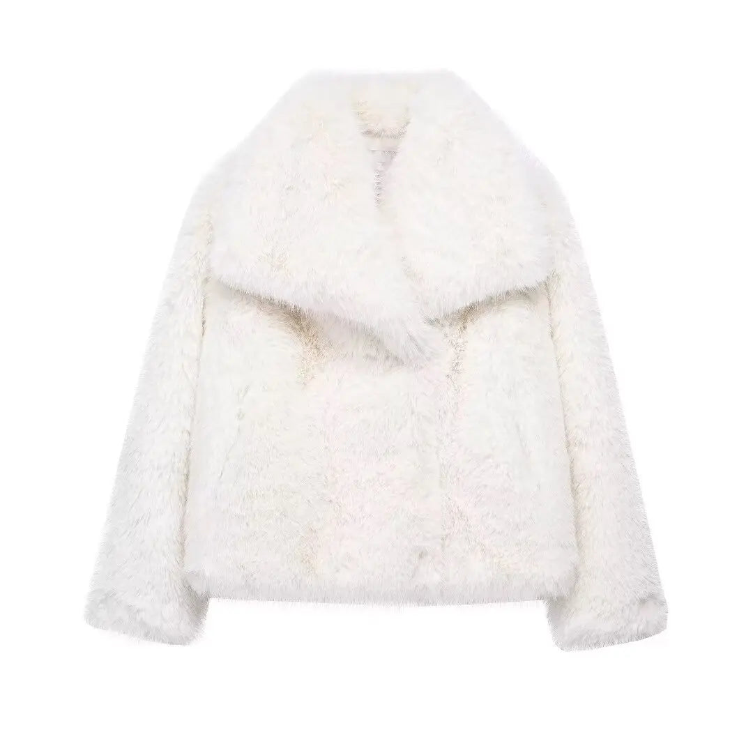 HXAO White Faux Fur Coat 2024 Woman New in coats Autumn Winter Fur Plush Fluffy Jacket Warm Red Gray Black Outerwears