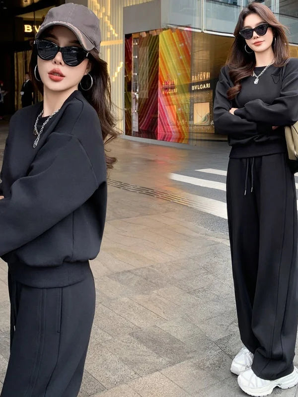 Loose Casual Fashion Sportswear Set for Women plus Size Autumn 2025 Trendy Sweatshirt Wide Leg Pants Two Piece Set