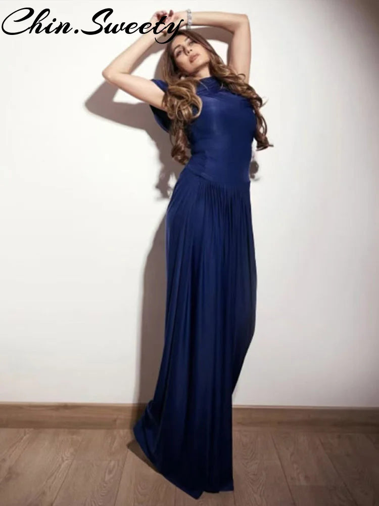 Vestido longo urbano feminino, sexy, plissado, estilo império, sem mangas, assimétrico, vestidos femininos, primavera/verão 2025, robe feminino chique