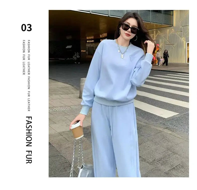 Loose Casual Fashion Sportswear Set for Women plus Size Autumn 2025 Trendy Sweatshirt Wide Leg Pants Two Piece Set