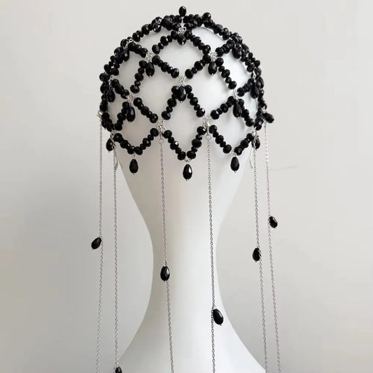 Fashion Rhinestone Pendant Hair Chain Black Bridal Forehead Chain Women Headwrap Wedding Gift
