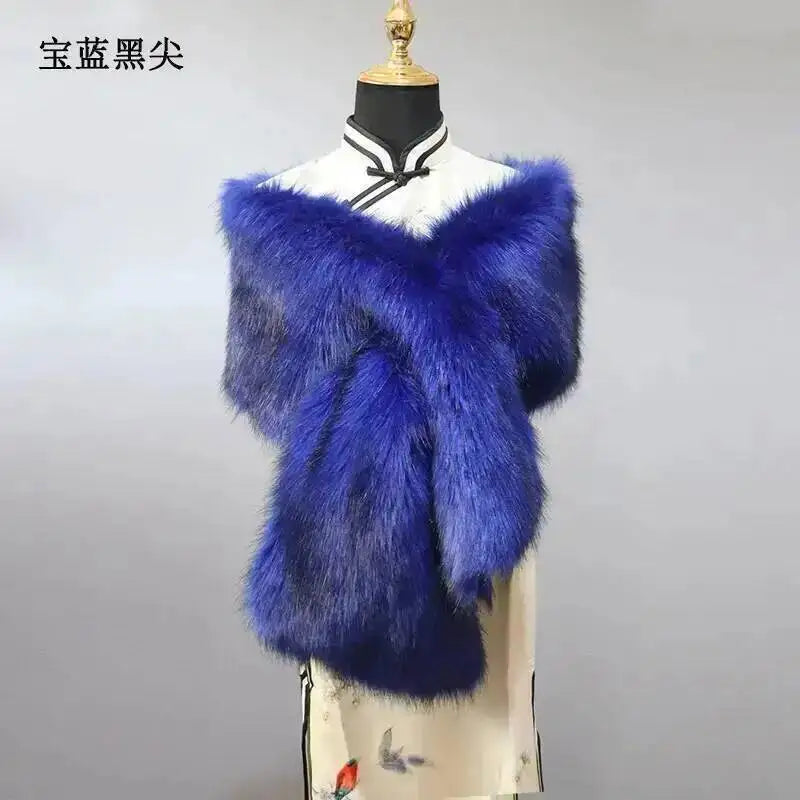 32 Colors 165*30cm Women Luxury Warm Faux Fox Fur Shawl Winter Ladies Plush Scarf Wraps Cloak Coat Wedding Long Cape Scarves