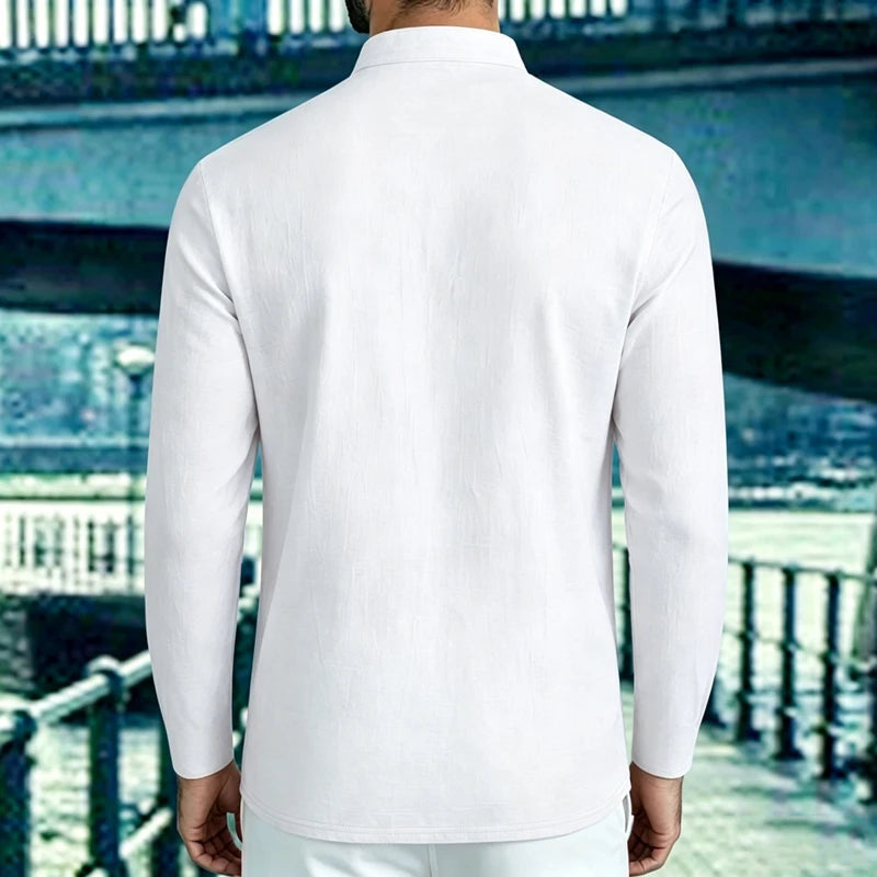 Men's Lightweight Shirts Long Sleeve Henley Cotton Linen Shirts for Male Beach Hawaiian V-neck Top Breathable Polo Shirts top
