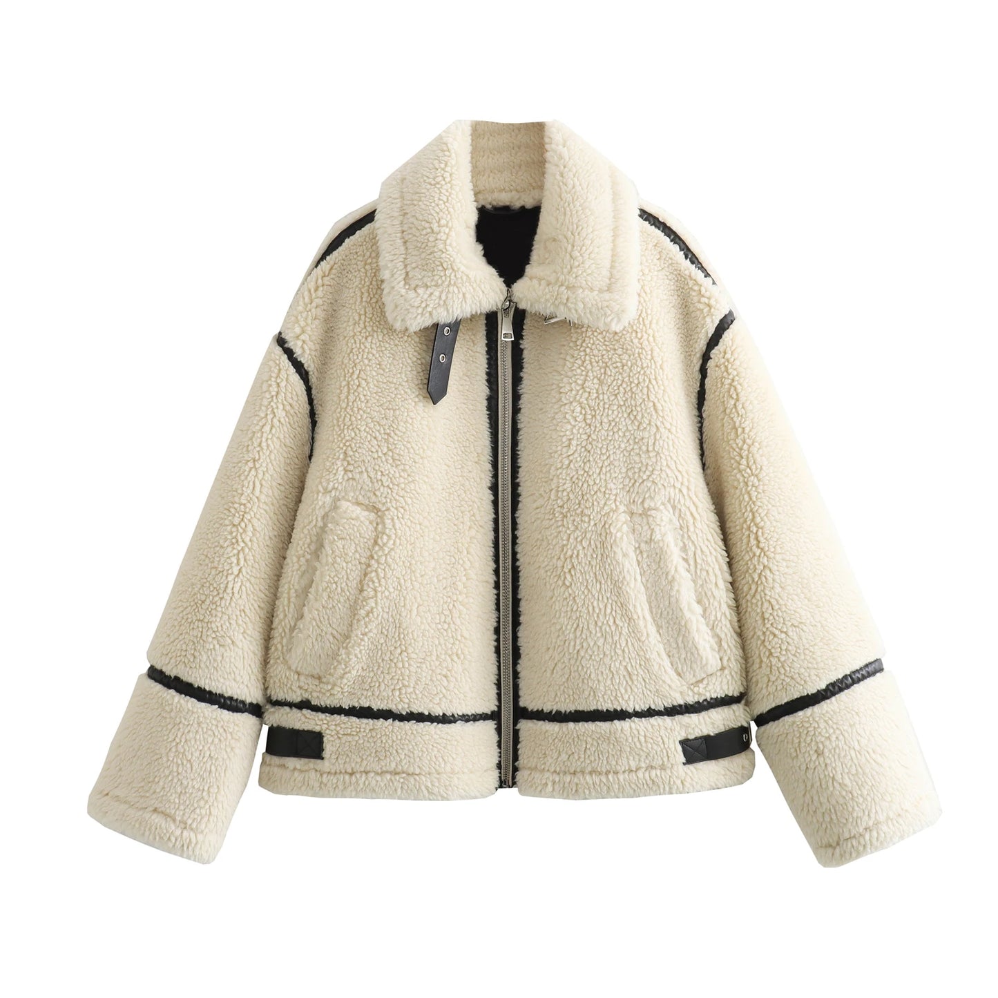JNLEAOG Autumn New Fashionable Furry Motorcycle Style Coat Long Sleeve Street Style Women's Cotton Jacket