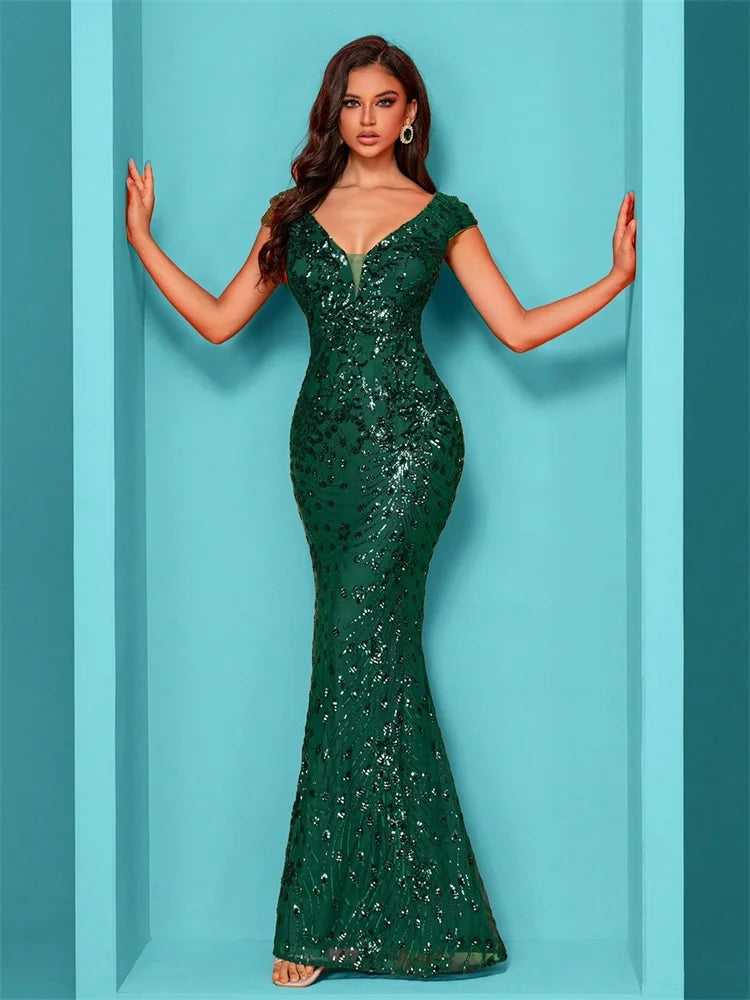 Lucyinlove Elegant Champagne Evening Dress For Women Long 2024 Luxury Mermaid Formal Sequins Prom Wedding Party Cocktail Dresses