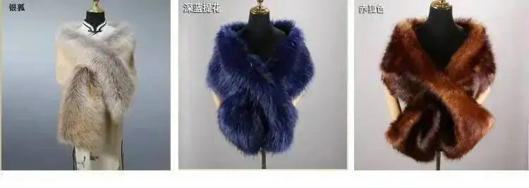 32 Colors 165*30cm Women Luxury Warm Faux Fox Fur Shawl Winter Ladies Plush Scarf Wraps Cloak Coat Wedding Long Cape Scarves