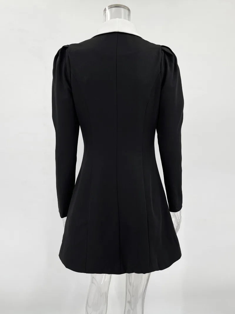 Vestido Elegante Patchwork Feminino Outono Moda de Rua Manga Longa Mini Vestidos Fino Cintura Alta