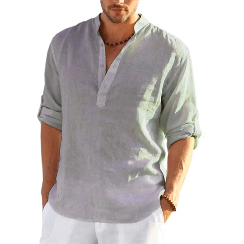 Camiseta masculina de linho manga longa cor sólida solta casual camiseta manga longa algodão linho camisa S-5XL