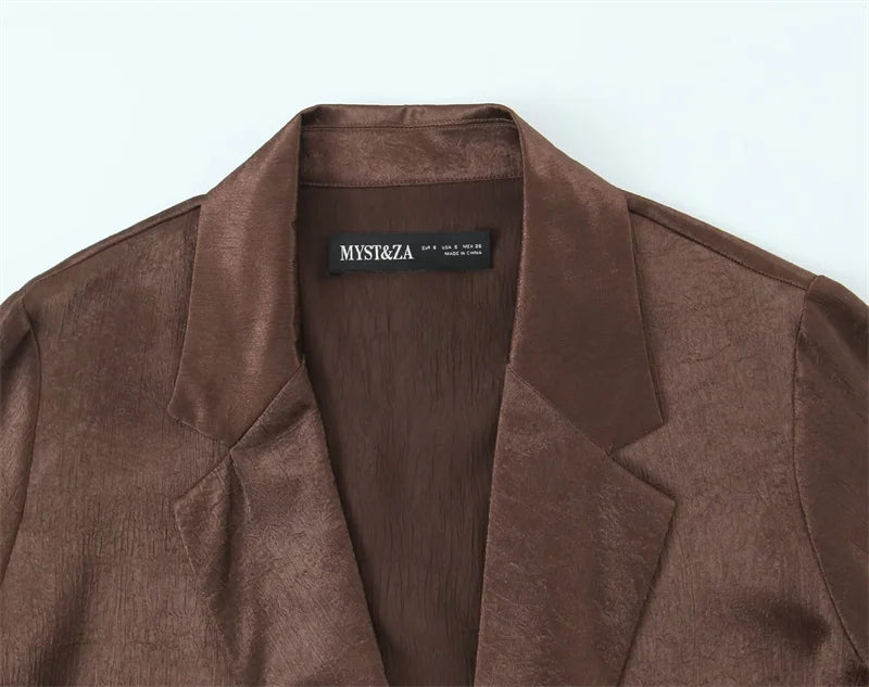 Women's Suit 2026 Spring New Style Reddish-Brown Long Sleeve Draped Pleated Decorative Simple Blazer and Trousers Set Fashion