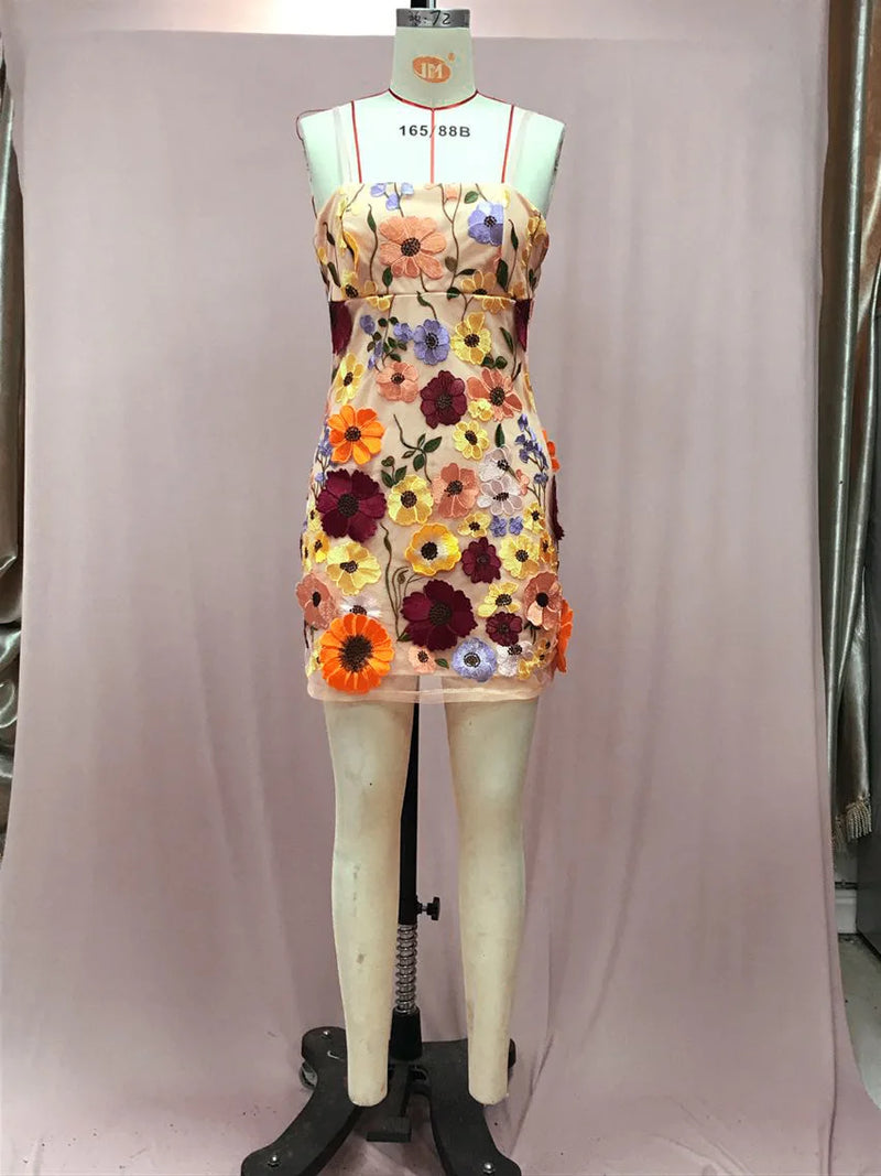 Elegant Temperament, lady Flower Mesh Splicing, Heavy-duty Embroidery, Suspender Dress,woman  Short Skirt, Lace,girl Slimming