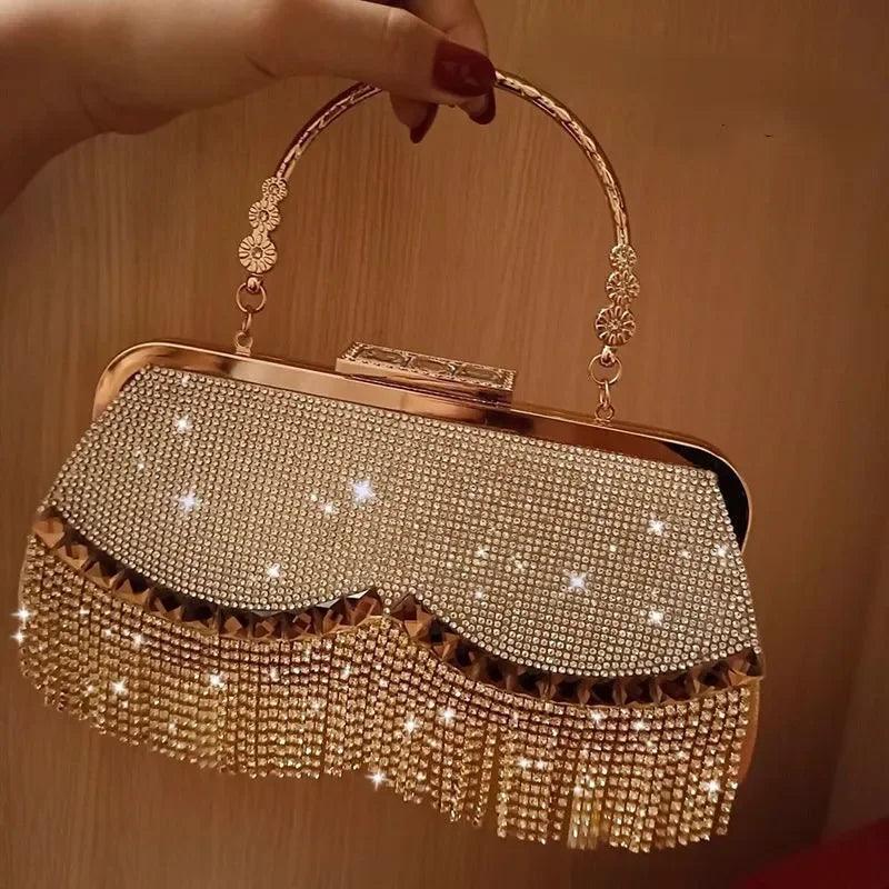 Women Banquet Handbags New Diamond-Studded Tassel Evening Bags Femme Wedding Purse Dress Beaded Party Clutch - CRAVO ROSE