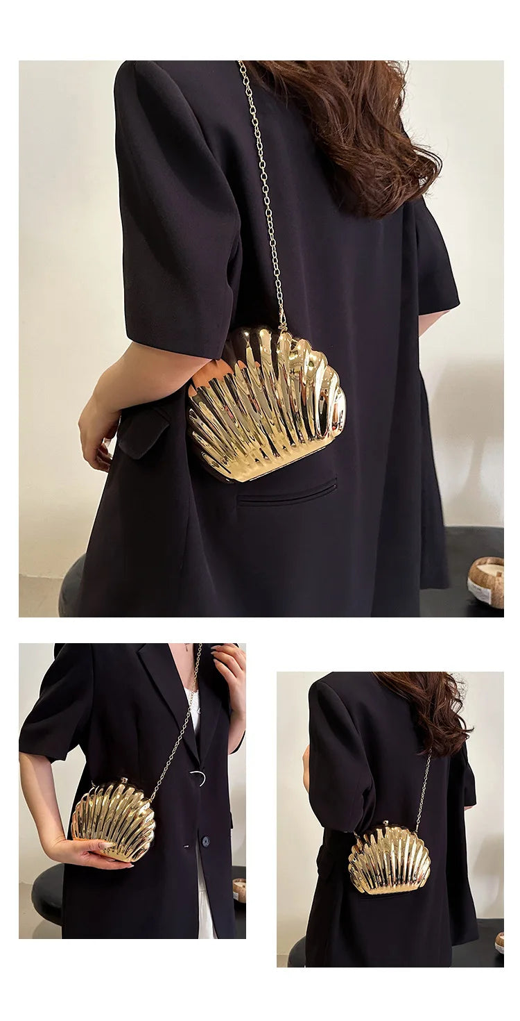 Evening Bags Shell Shape Women Clutch Bags 2024 New Wedding Bridal Handbag Pearl Beaded Fashion Shell Chain Party Bags