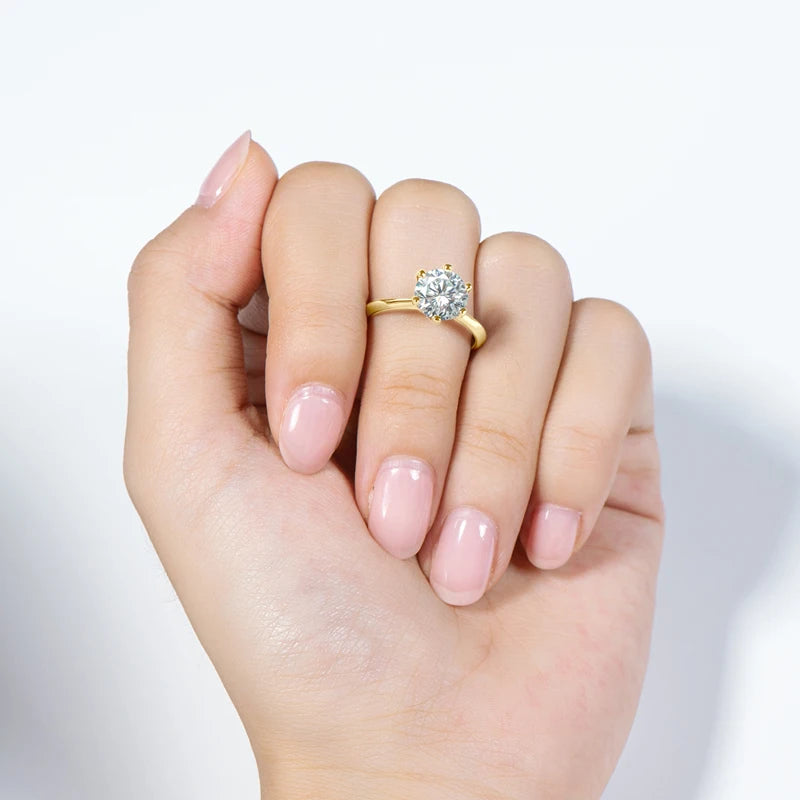Anziw 0.5-3.0CT Moissanite Solitaire Anel Prata 925 14K Banhado A Ouro Banda de Noivado de Casamento Para Mulheres Jóias com Certificado - CRAVO ROSE