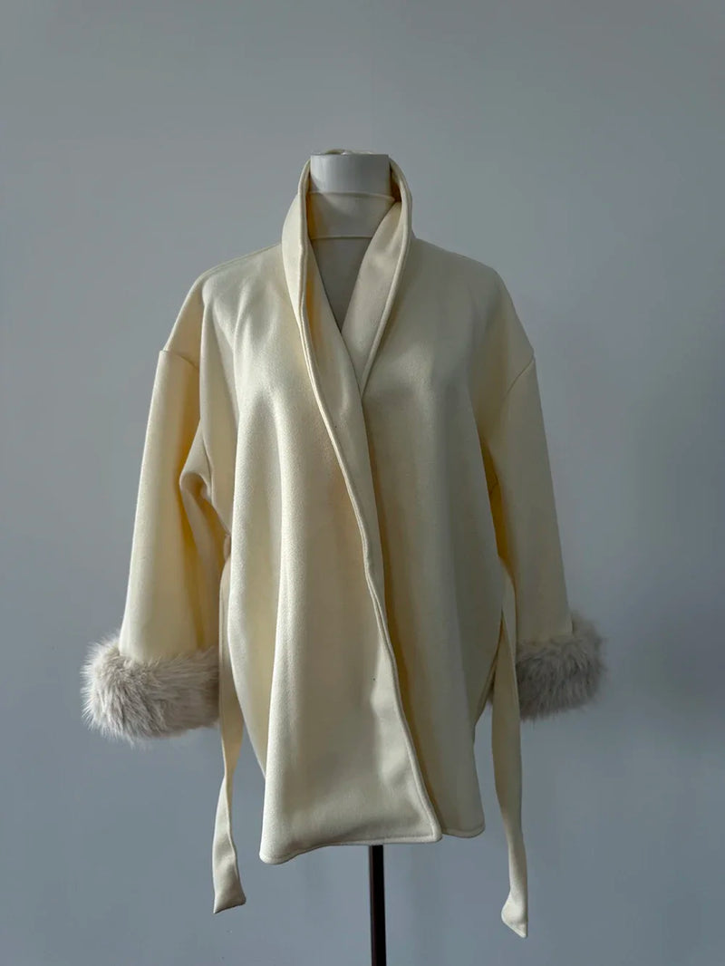 Camperas De Inverno de Cor Sólida Moda Cintura com Alça Outono e Inverno Novo Casaco de Lã Solto