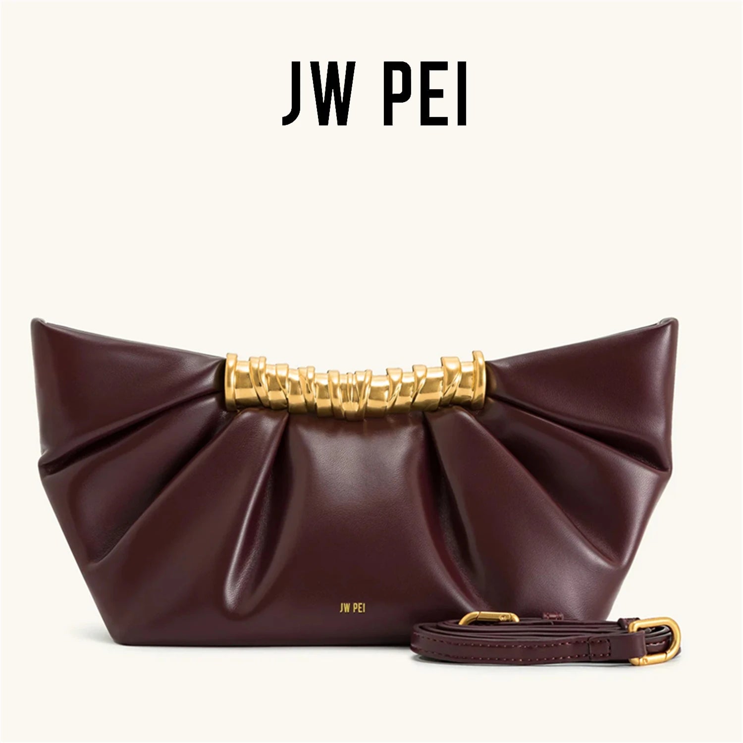 JW PEI Leia Bolsa de ombro plissada estilo francês, mini bolsa crossbody com corrente de metal, bolsa elegante para festa à noite e banquete, novo 2025 - CRAVO ROSE