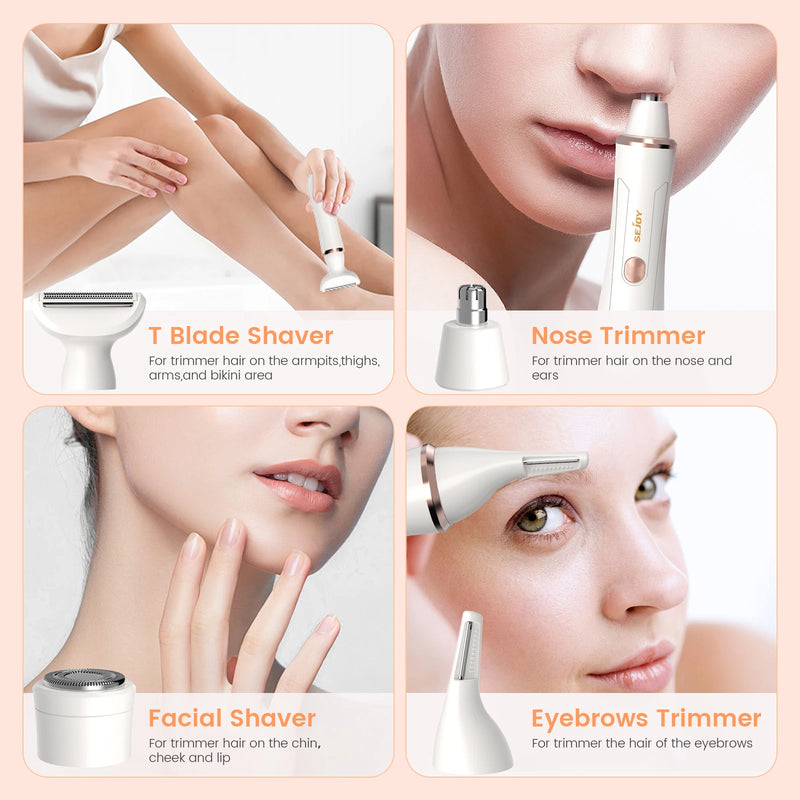 Sejoy 4 in 1 Electric Lady Shaver, Body Hair Trimmer Removal Epilator, Painless Cordless Trimmer Razor for Armpit Bikini Arm