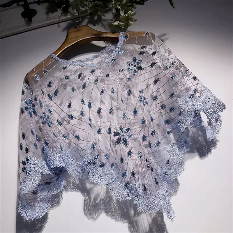 Capas e xales elegantes para mulheres, casaco solto com bordado, colete de renda, bolero, acessórios, casaco para festa, roupa externa WZ2375