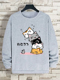 Moletom fofo com gatos empilhados,  masculino com capuz, hip hop, gola redonda, vintage, casual, solto, com capuz, outono, novas roupas soltas