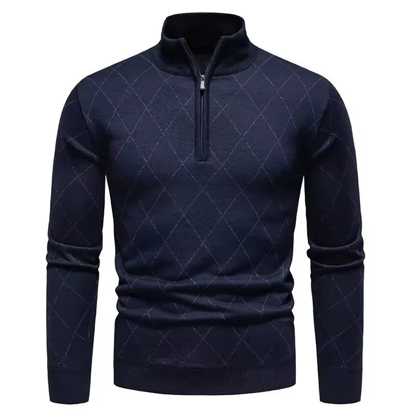 New Mens Knit Sweater American 1/4 Zip Pullover Men's Fleeced Knitwear Stand Collar Casual Sweaters Pullovers