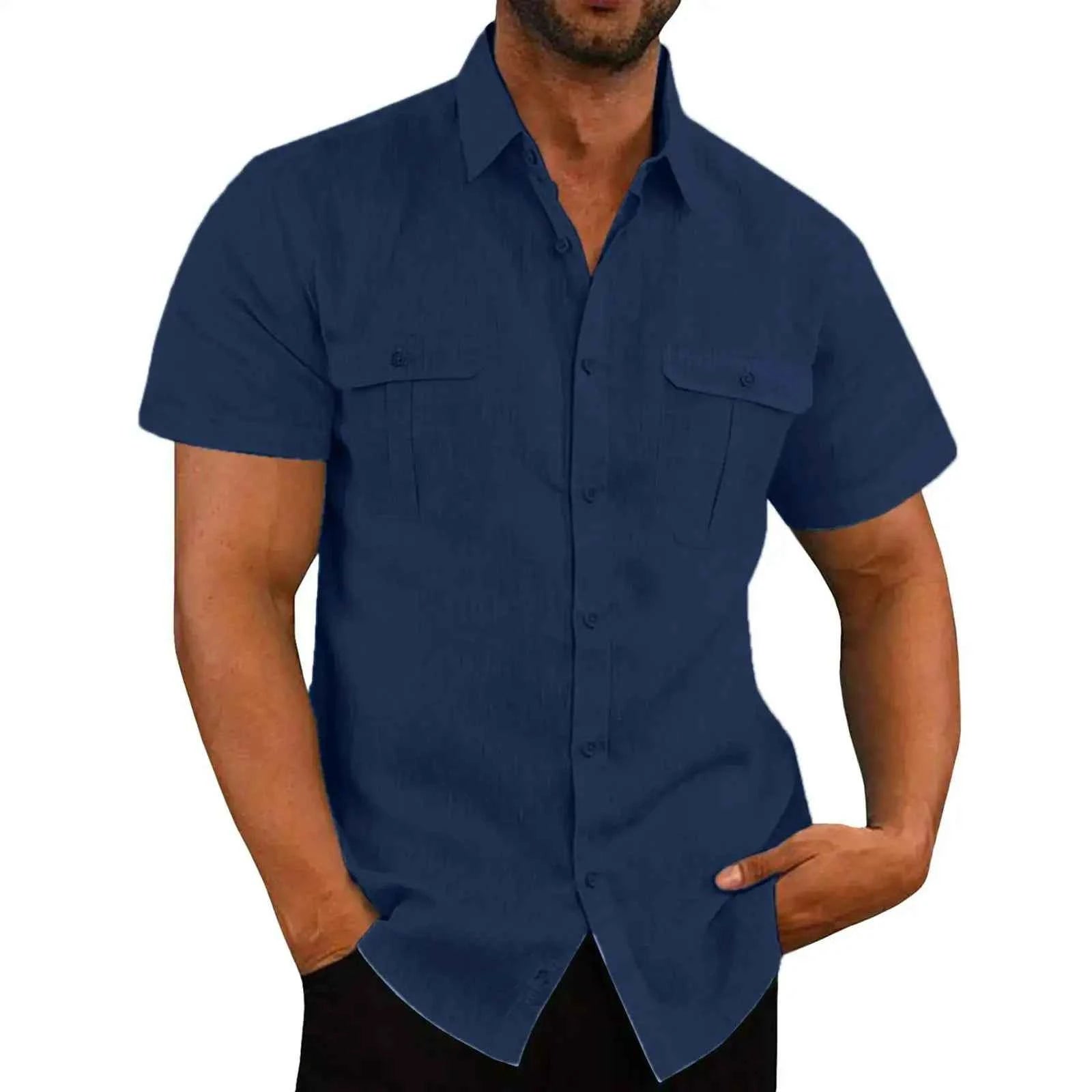 Cotton Linen Hot Sale Men Short-Sleeved Shirts Summer Solid Color Comfort Collar Casual Beach Style Plus SizeMale Shirts M-4XL