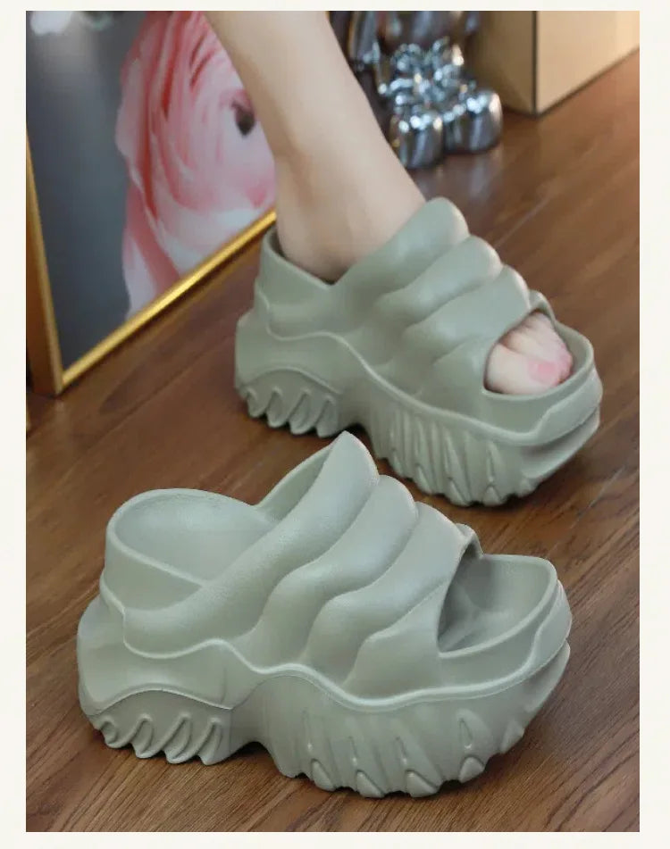 Women 10cm Increased Wedges Slippers 2024 Summer Breathable Casual Platform Slides Shoes for Women Light Slip on Female Sandals