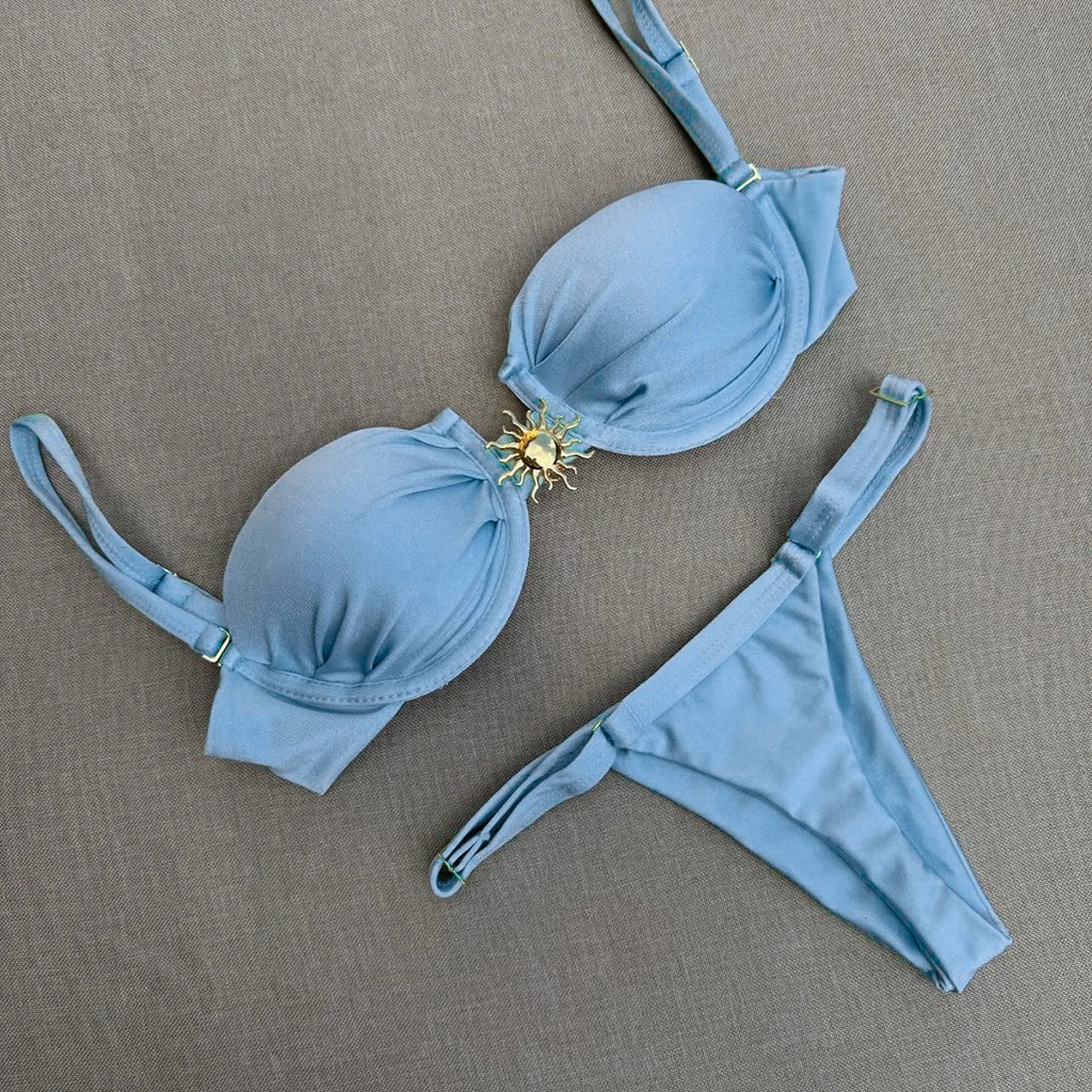 Biquíni push up de 3 peças, traje de banho, conjunto de biquíni sexy, traje de banho, saia saídas de praia