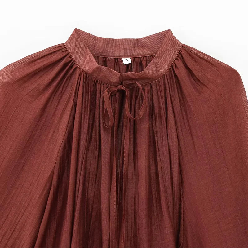 HXAO Woman 2025 Dress Ruffle Long Sleeve Mini Dress Summer Tie Fairy Short Dresses For Women Pleated Elegant Party Dresses 088