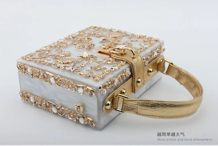 Box Designer evening bag diamond flower Clutch Bag hollow relief Acrylic luxury handbag banquet party purse women's Shoulder bag