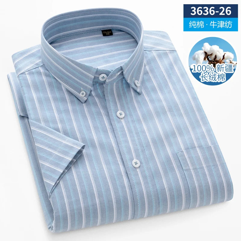Summer High Quality 100% Cotton  Men Shirts Short Sleeve Dress Shirts Male Slim Social Business Blouse Solid Color Oxford Shirt