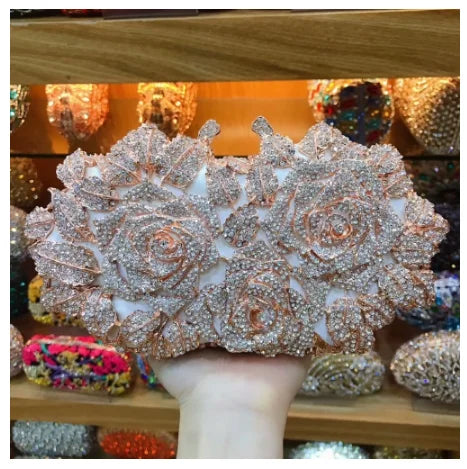 Pedras de cor prata Bolsa de embreagem de dinheiro para mulheres, bolsas nupciais cristal, festa de casamento, bolsa para casamento - CRAVO ROSE